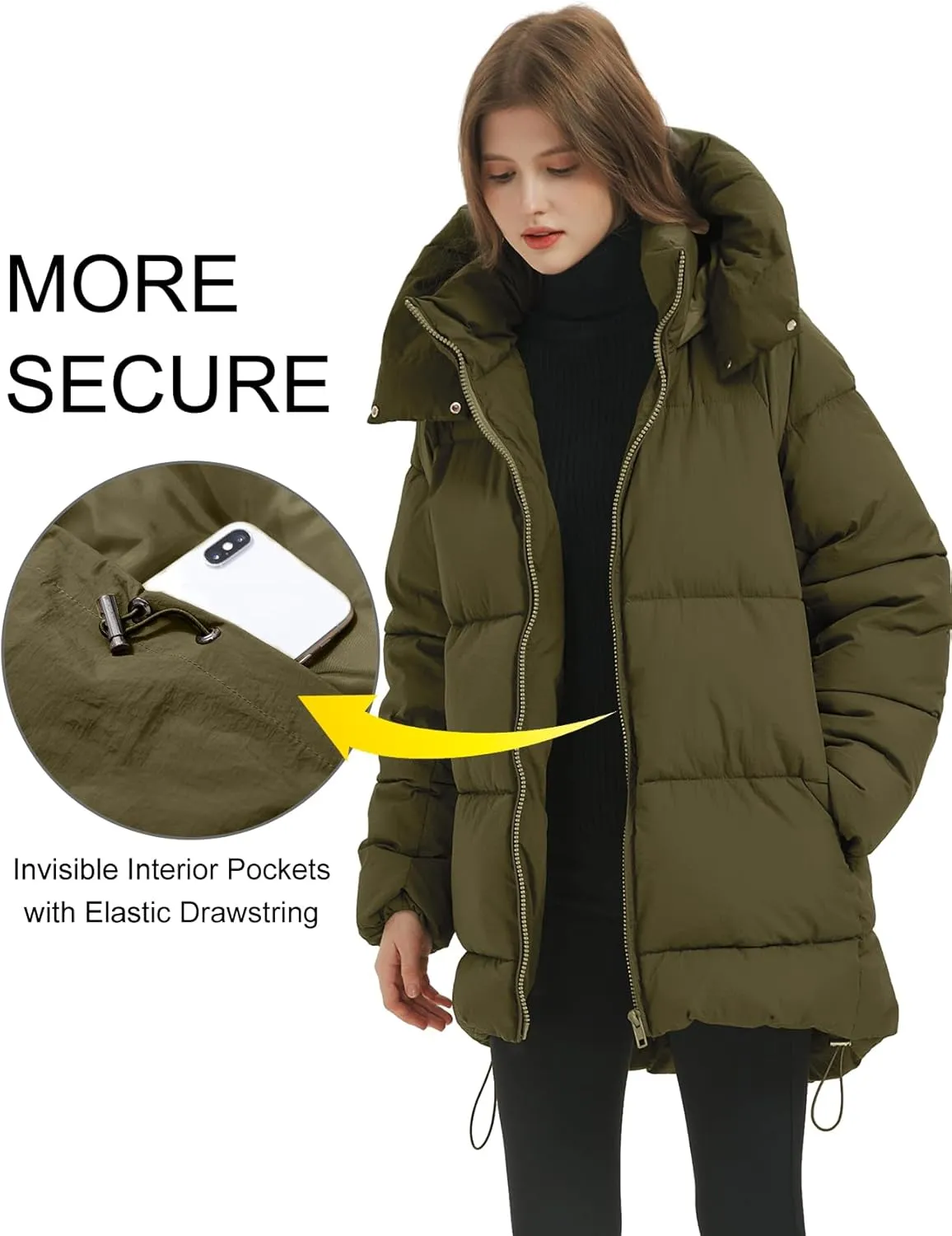 COZYPOIN Womens Hooded Quilted Puffer Jacket Mid-Length Thicken Waterproof Down Padded Warm Coat Winter Outerwear