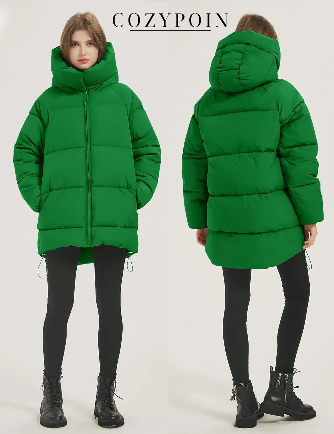 COZYPOIN Womens Hooded Quilted Puffer Jacket Mid-Length Thicken Waterproof Down Padded Warm Coat Winter Outerwear
