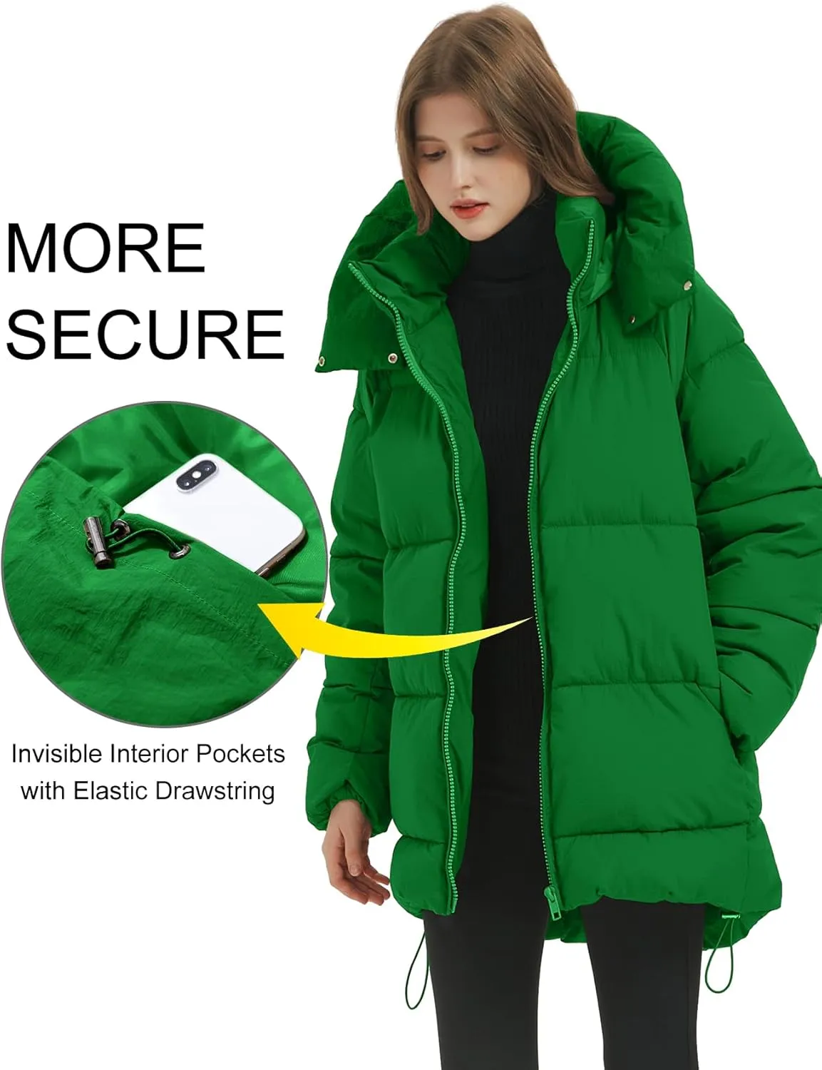 COZYPOIN Womens Hooded Quilted Puffer Jacket Mid-Length Thicken Waterproof Down Padded Warm Coat Winter Outerwear