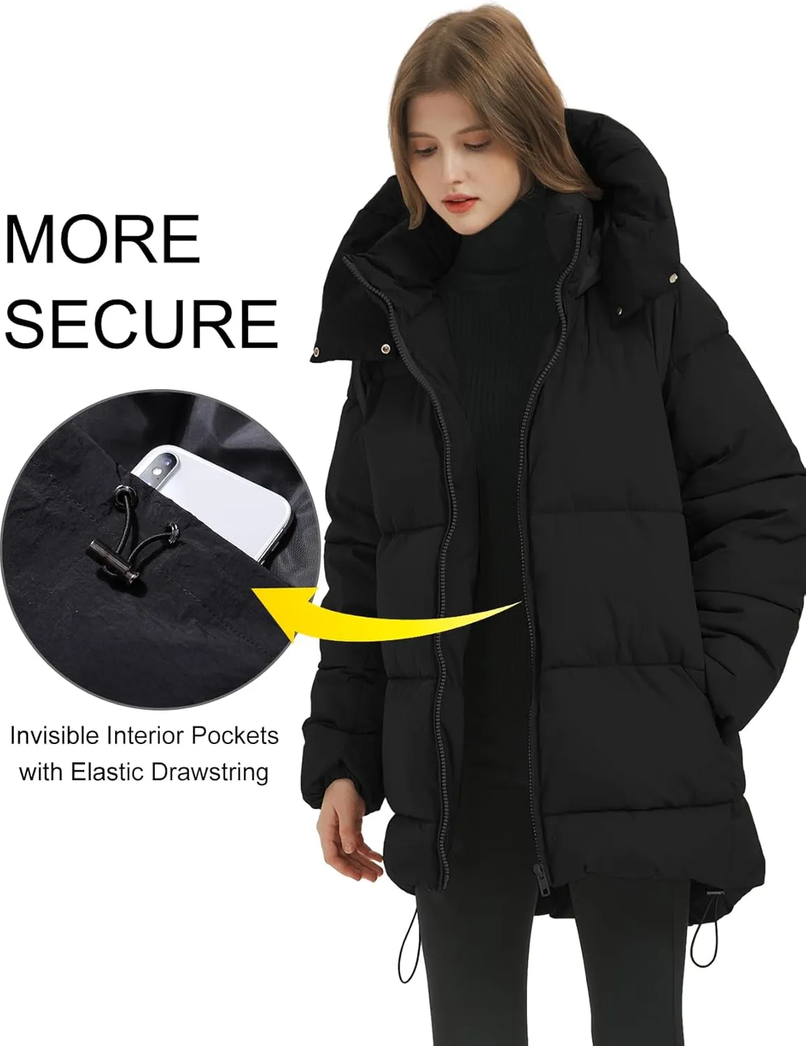 COZYPOIN Womens Hooded Quilted Puffer Jacket Mid-Length Thicken Waterproof Down Padded Warm Coat Winter Outerwear