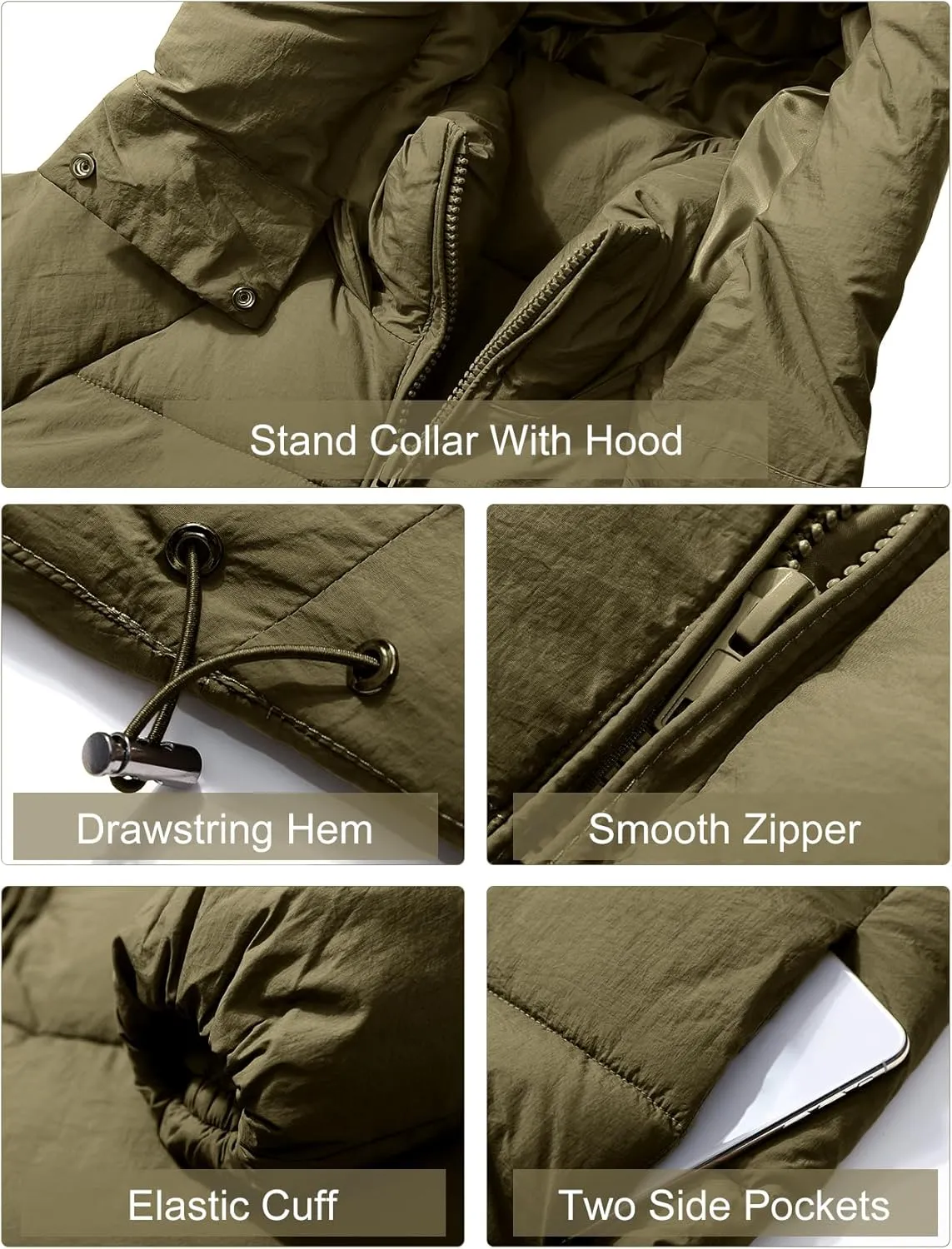 COZYPOIN Womens Hooded Quilted Puffer Jacket Mid-Length Thicken Waterproof Down Padded Warm Coat Winter Outerwear