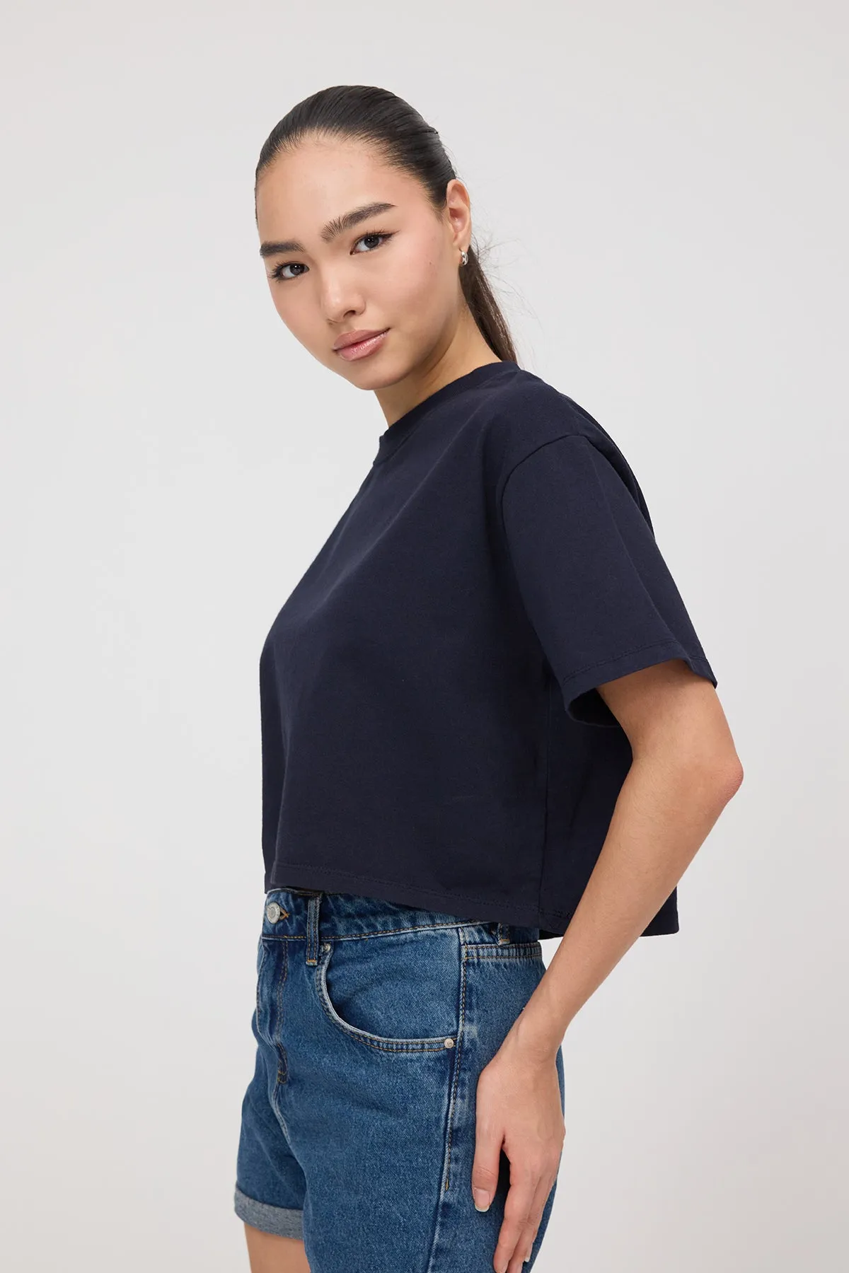 Crew Neck Basic Crop T-Shirt