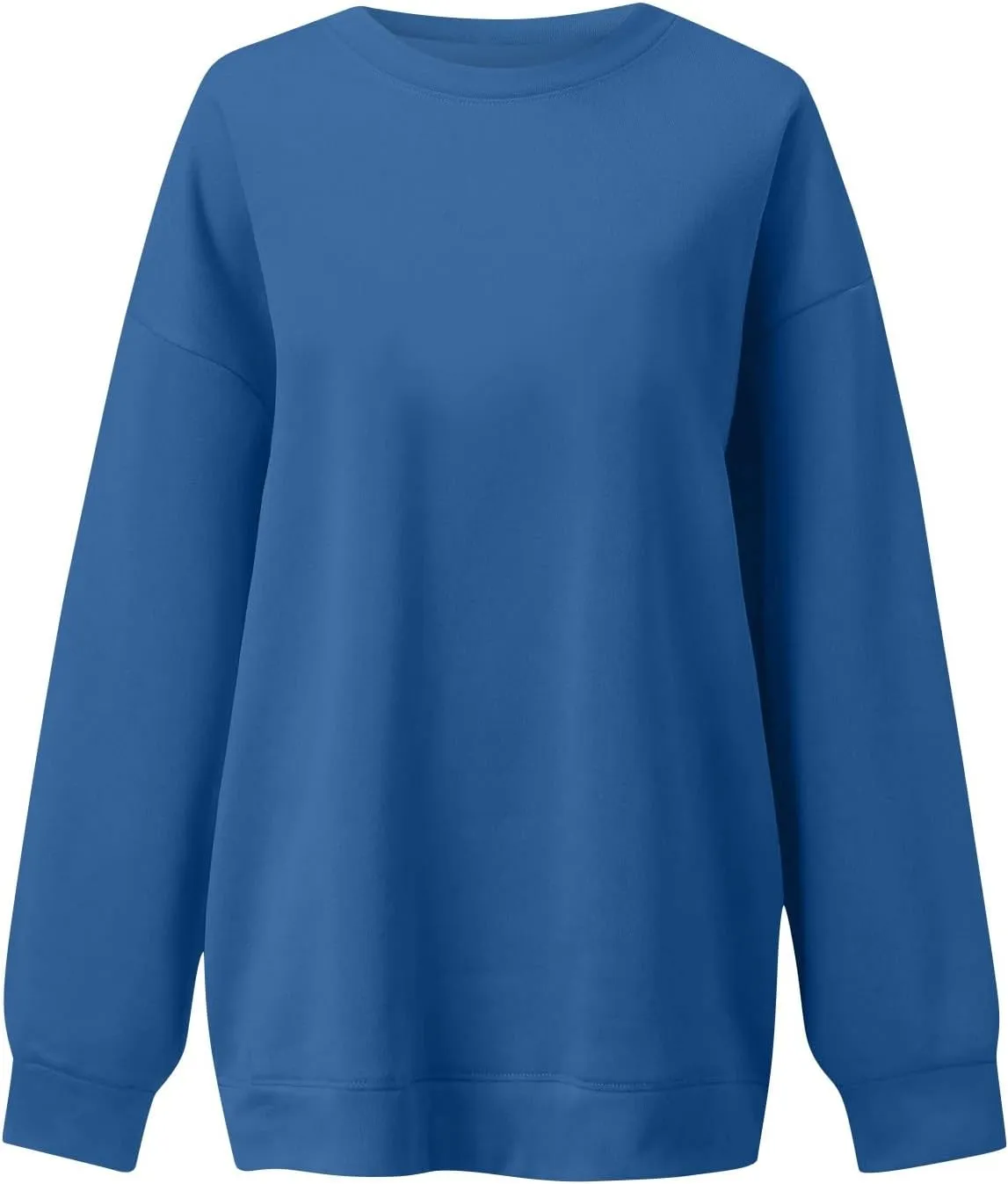Crew Neck Sweatshirts Women Fleece Pullover Oversized Crewneck Sweatshirt Preppy Drop Shoulder Plain Y2K Hoodie