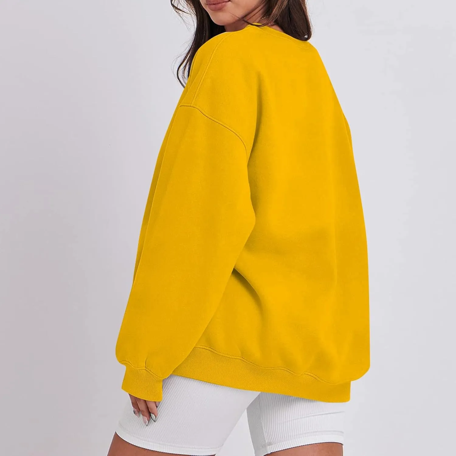 Crew Neck Sweatshirts Women Fleece Pullover Oversized Crewneck Sweatshirt Preppy Drop Shoulder Plain Y2K Hoodie