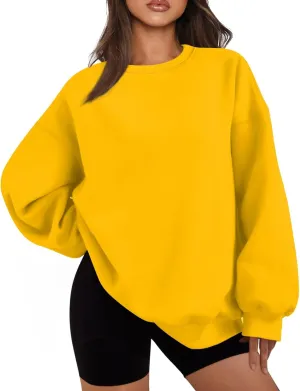 Crew Neck Sweatshirts Women Fleece Pullover Oversized Crewneck Sweatshirt Preppy Drop Shoulder Plain Y2K Hoodie