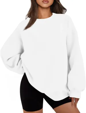 Crew Neck Sweatshirts Women Fleece Pullover Oversized Crewneck Sweatshirt Preppy Drop Shoulder Plain Y2K Hoodie