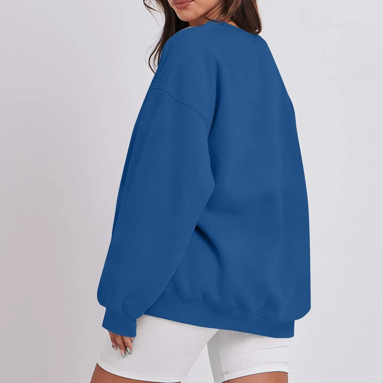 Crew Neck Sweatshirts Women Fleece Pullover Oversized Crewneck Sweatshirt Preppy Drop Shoulder Plain Y2K Hoodie
