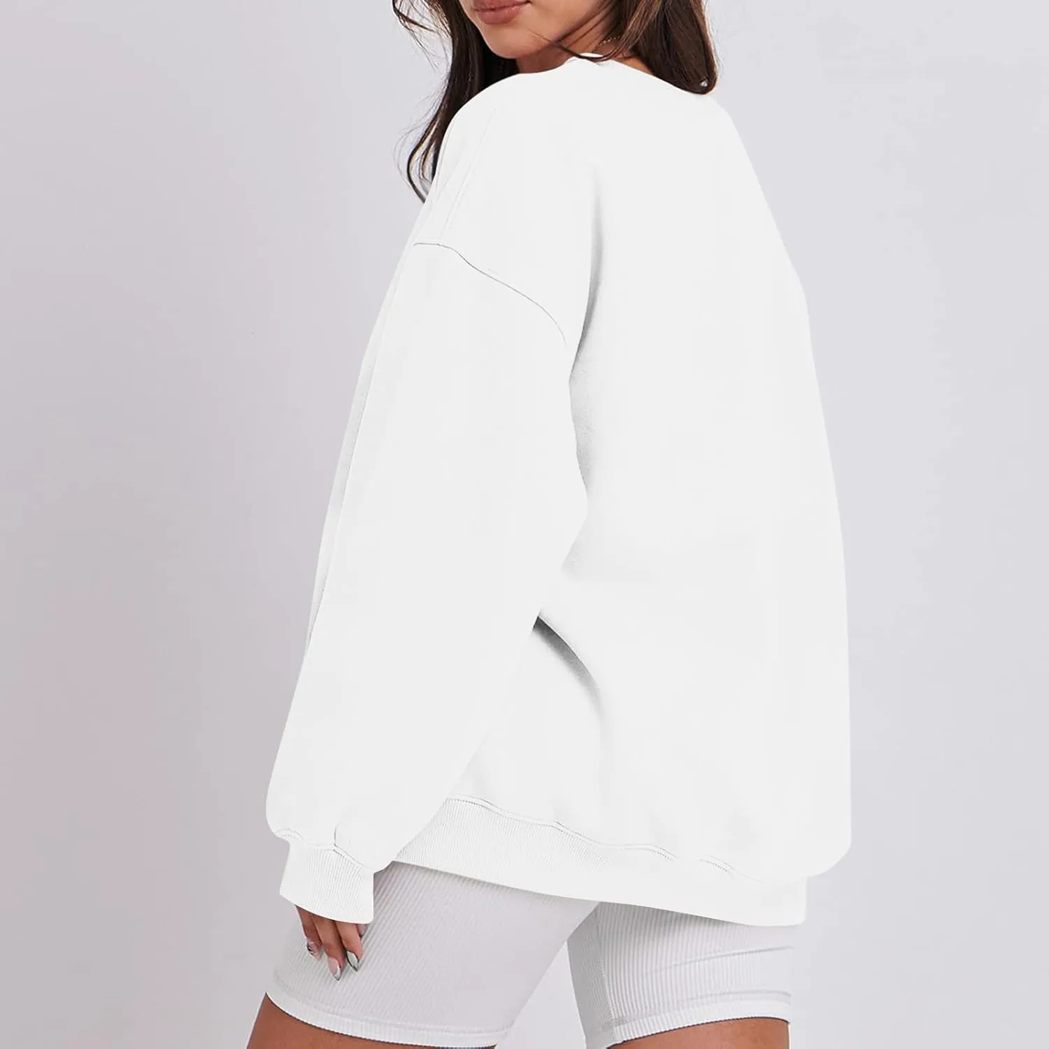 Crew Neck Sweatshirts Women Fleece Pullover Oversized Crewneck Sweatshirt Preppy Drop Shoulder Plain Y2K Hoodie