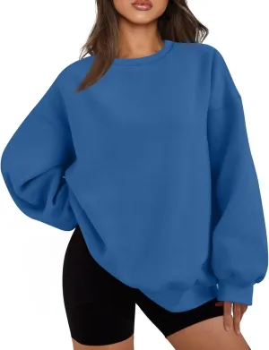 Crew Neck Sweatshirts Women Fleece Pullover Oversized Crewneck Sweatshirt Preppy Drop Shoulder Plain Y2K Hoodie