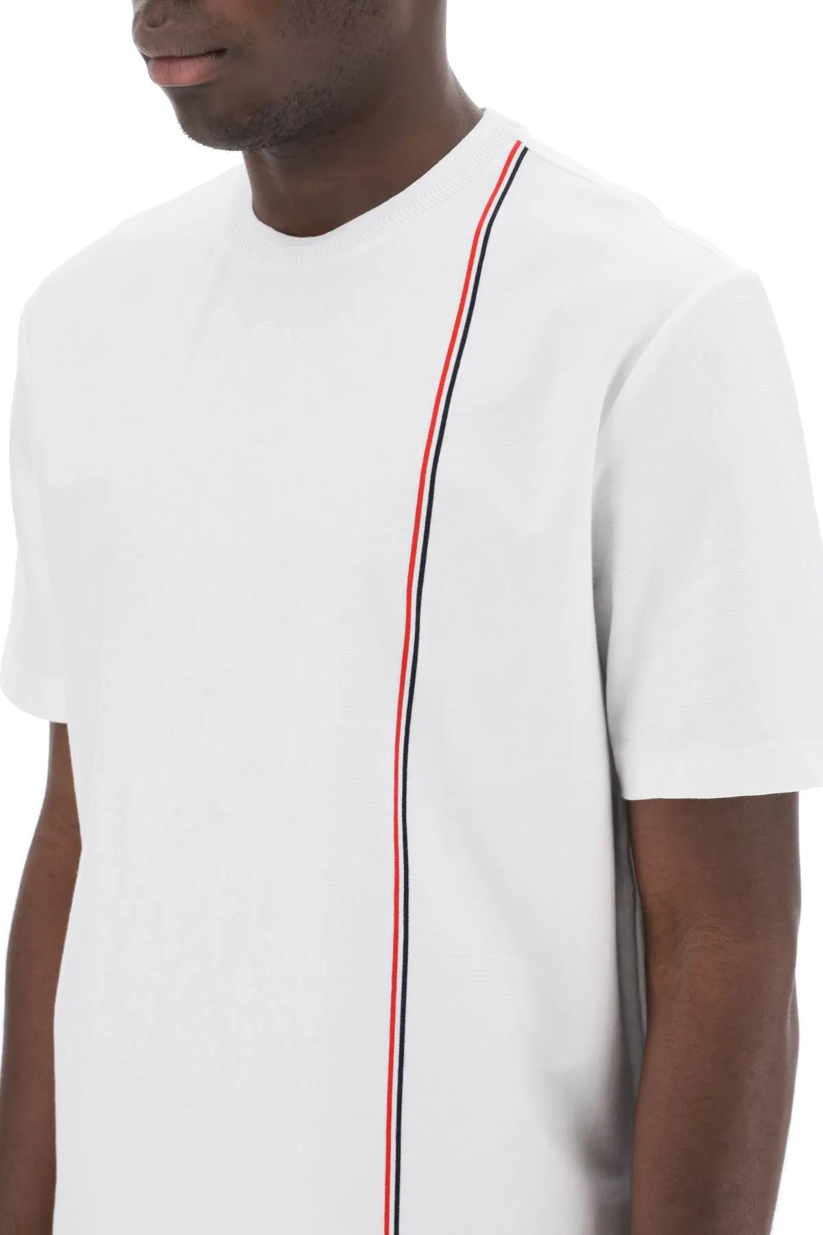 crewneck t-shirt with tricolor intarsia MJS252AJ0138 WHITE