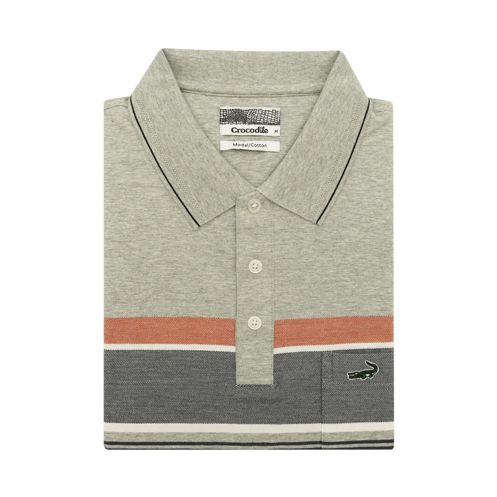 Crocodile Short-Sleeved Polo - Grey