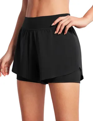 CRZ YOGA 2 in 1 Dolphin Running Shorts for Women High Waisted Gym Workout Athletic Tennis Shorts with Pockets Split