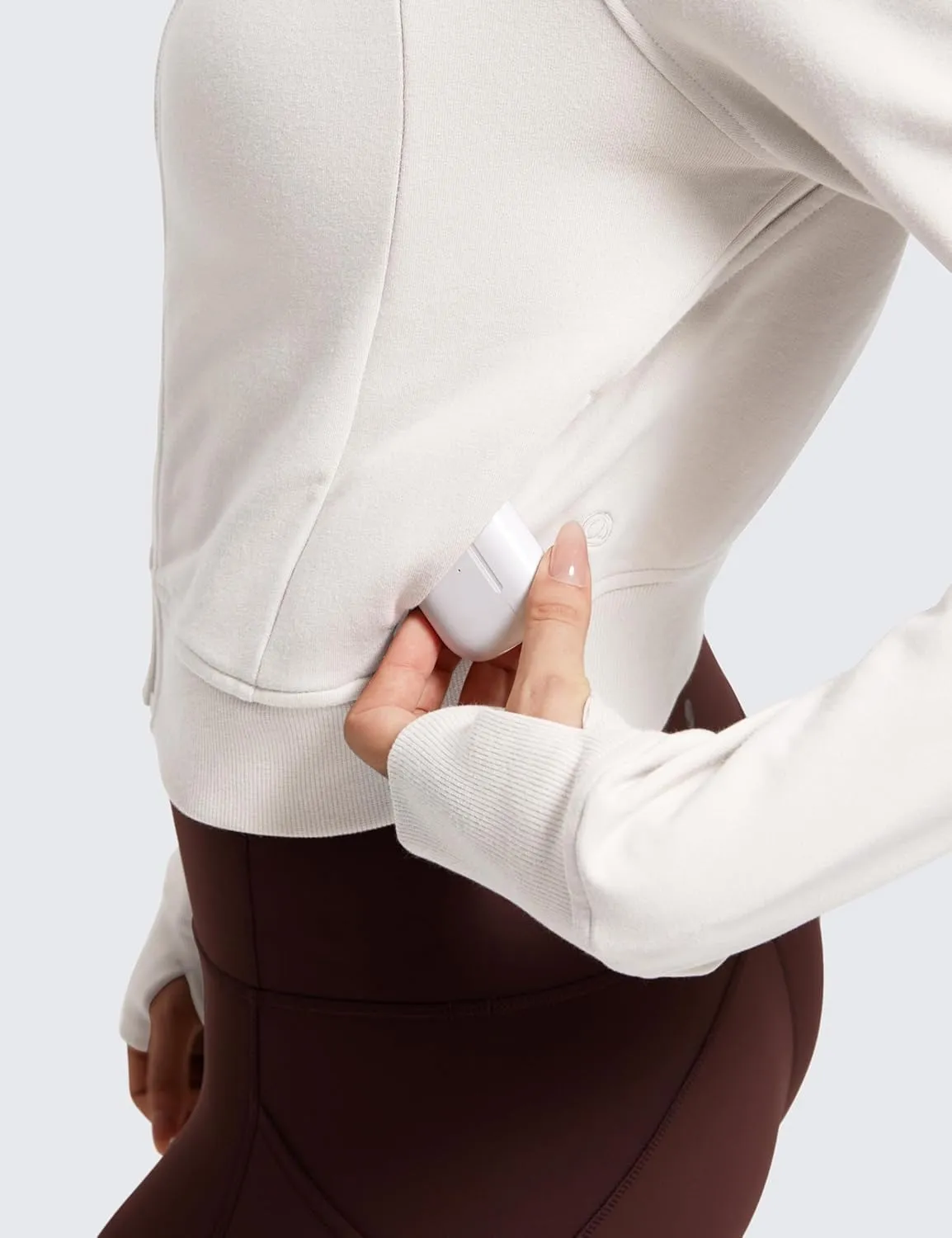 CRZ YOGA Womens Fleece Zip Up Cropped Hoodie Workout Jacket Athletic Casual Long Sleeve Sweatshirts with Thumb Holes