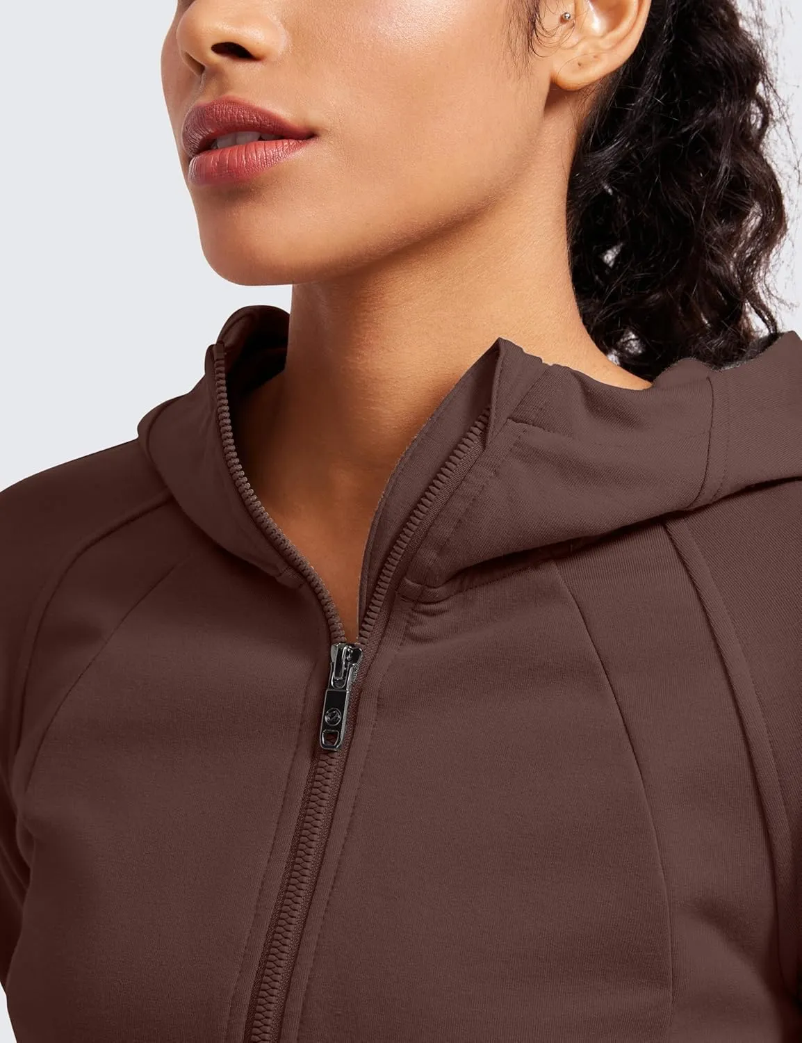 CRZ YOGA Womens Fleece Zip Up Cropped Hoodie Workout Jacket Athletic Casual Long Sleeve Sweatshirts with Thumb Holes