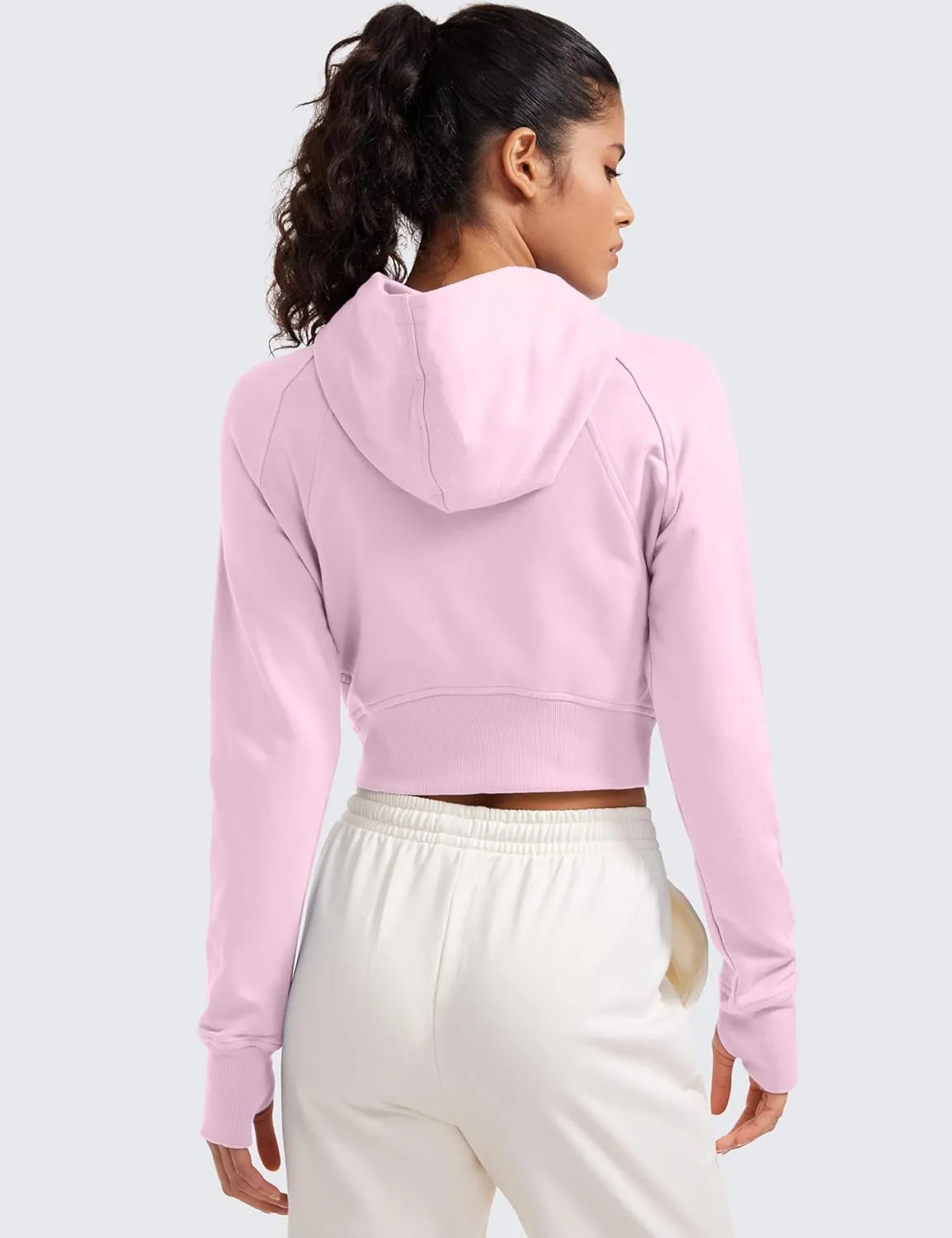 CRZ YOGA Womens Fleece Zip Up Cropped Hoodie Workout Jacket Athletic Casual Long Sleeve Sweatshirts with Thumb Holes