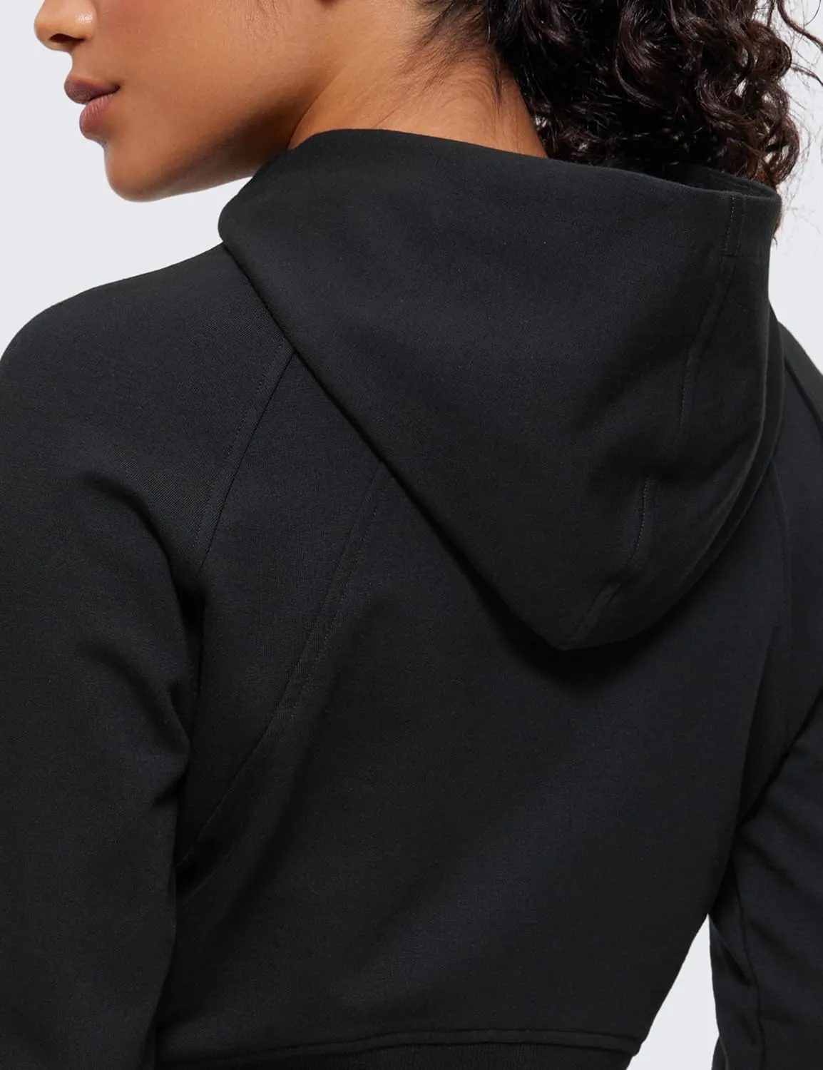 CRZ YOGA Womens Fleece Zip Up Cropped Hoodie Workout Jacket Athletic Casual Long Sleeve Sweatshirts with Thumb Holes