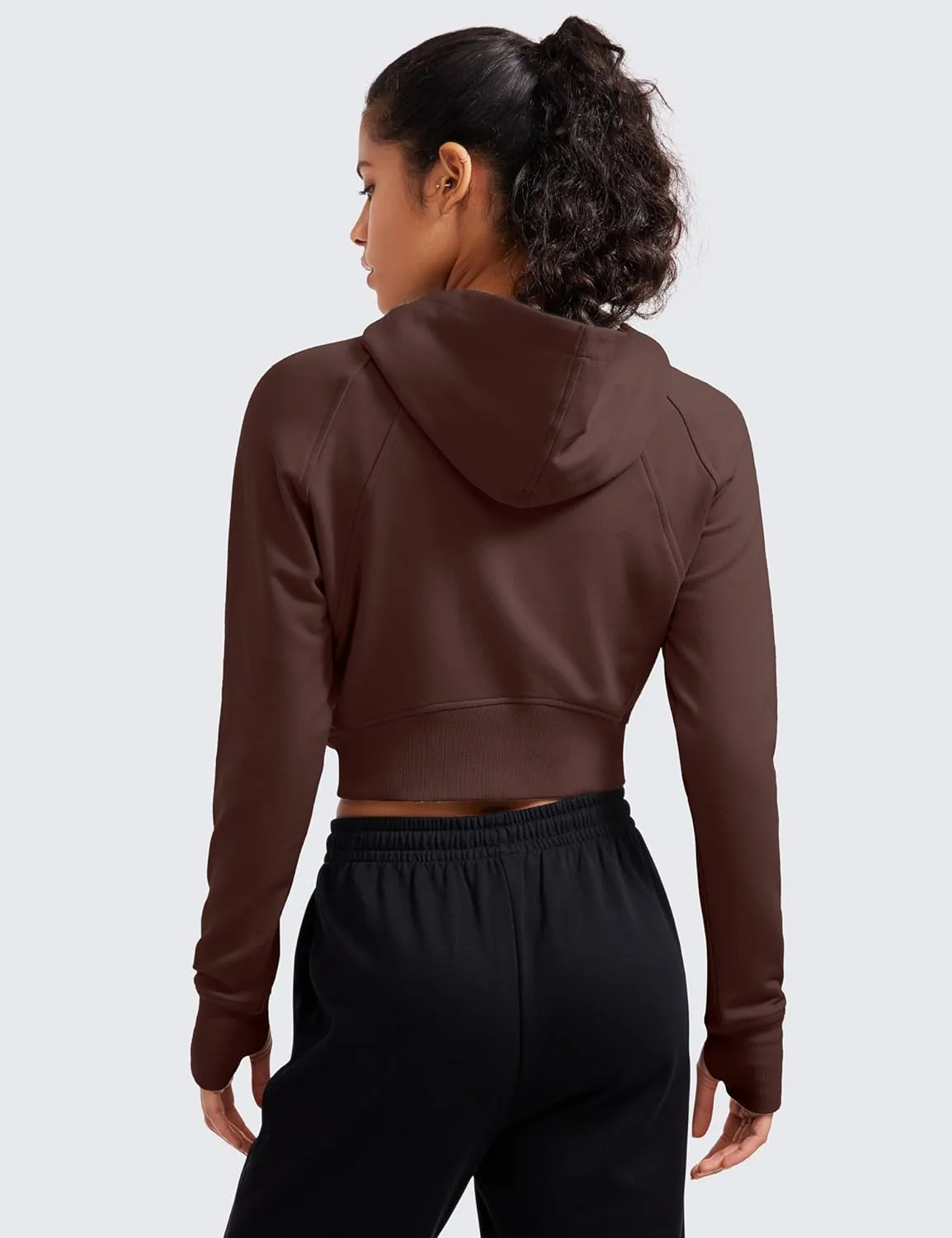 CRZ YOGA Womens Fleece Zip Up Cropped Hoodie Workout Jacket Athletic Casual Long Sleeve Sweatshirts with Thumb Holes