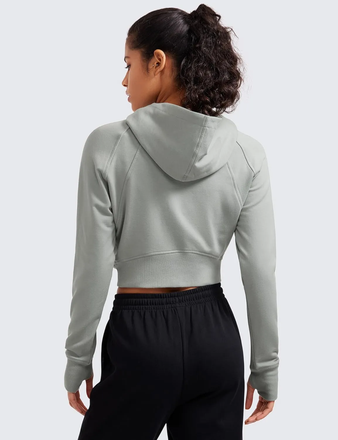 CRZ YOGA Womens Fleece Zip Up Cropped Hoodie Workout Jacket Athletic Casual Long Sleeve Sweatshirts with Thumb Holes