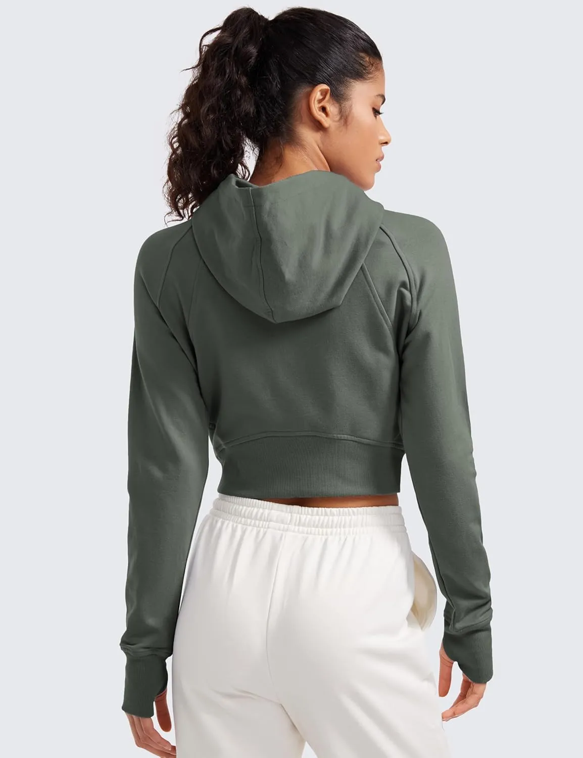CRZ YOGA Womens Fleece Zip Up Cropped Hoodie Workout Jacket Athletic Casual Long Sleeve Sweatshirts with Thumb Holes