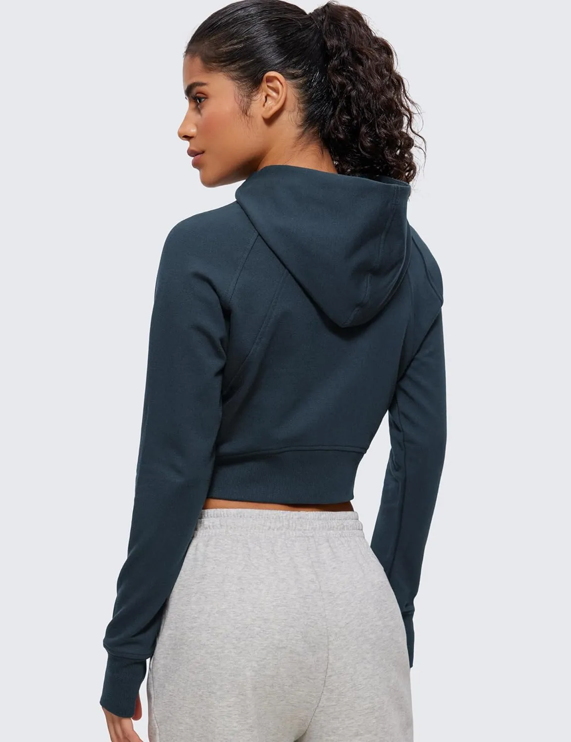 CRZ YOGA Womens Fleece Zip Up Cropped Hoodie Workout Jacket Athletic Casual Long Sleeve Sweatshirts with Thumb Holes