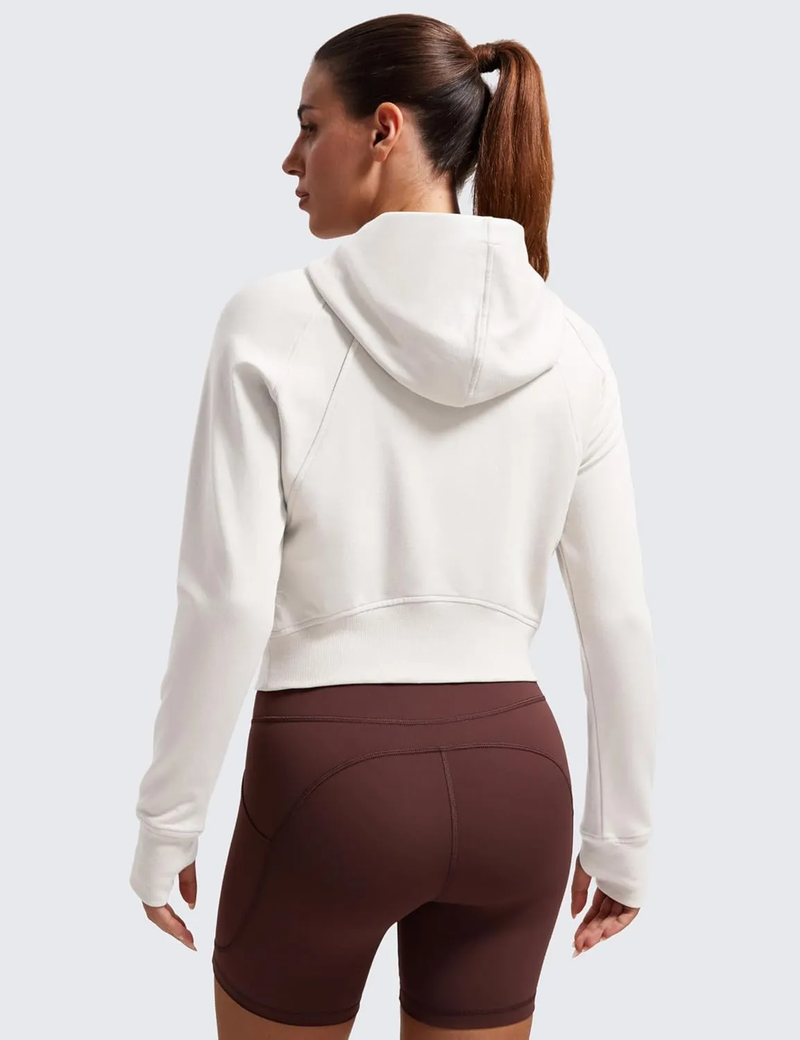 CRZ YOGA Womens Fleece Zip Up Cropped Hoodie Workout Jacket Athletic Casual Long Sleeve Sweatshirts with Thumb Holes