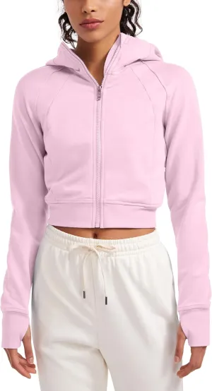 CRZ YOGA Womens Fleece Zip Up Cropped Hoodie Workout Jacket Athletic Casual Long Sleeve Sweatshirts with Thumb Holes