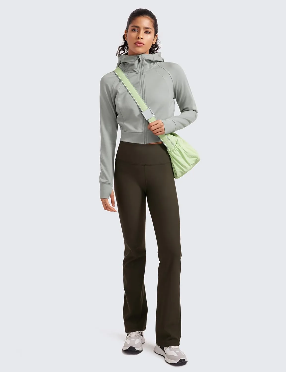 CRZ YOGA Womens Fleece Zip Up Cropped Hoodie Workout Jacket Athletic Casual Long Sleeve Sweatshirts with Thumb Holes