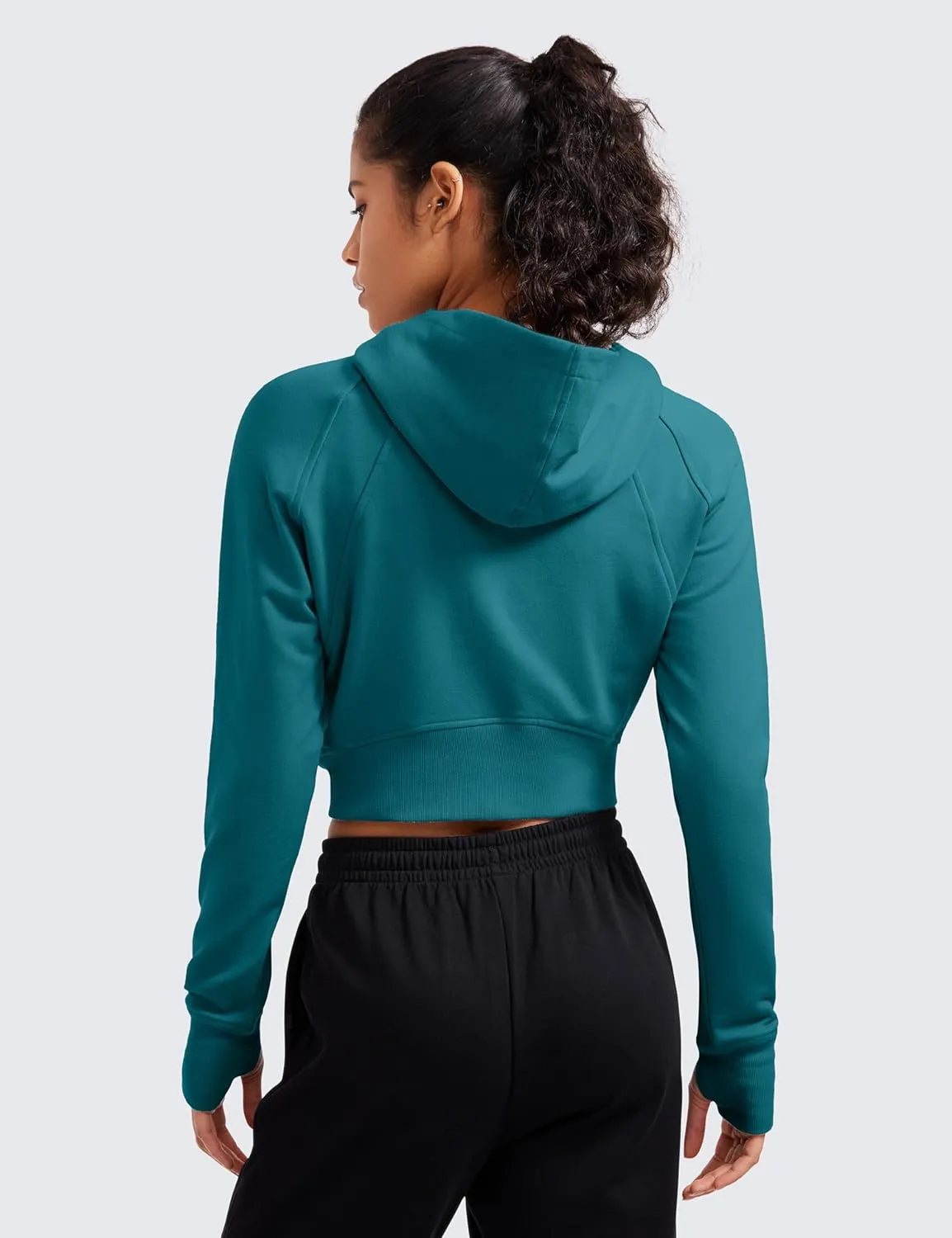 CRZ YOGA Womens Fleece Zip Up Cropped Hoodie Workout Jacket Athletic Casual Long Sleeve Sweatshirts with Thumb Holes