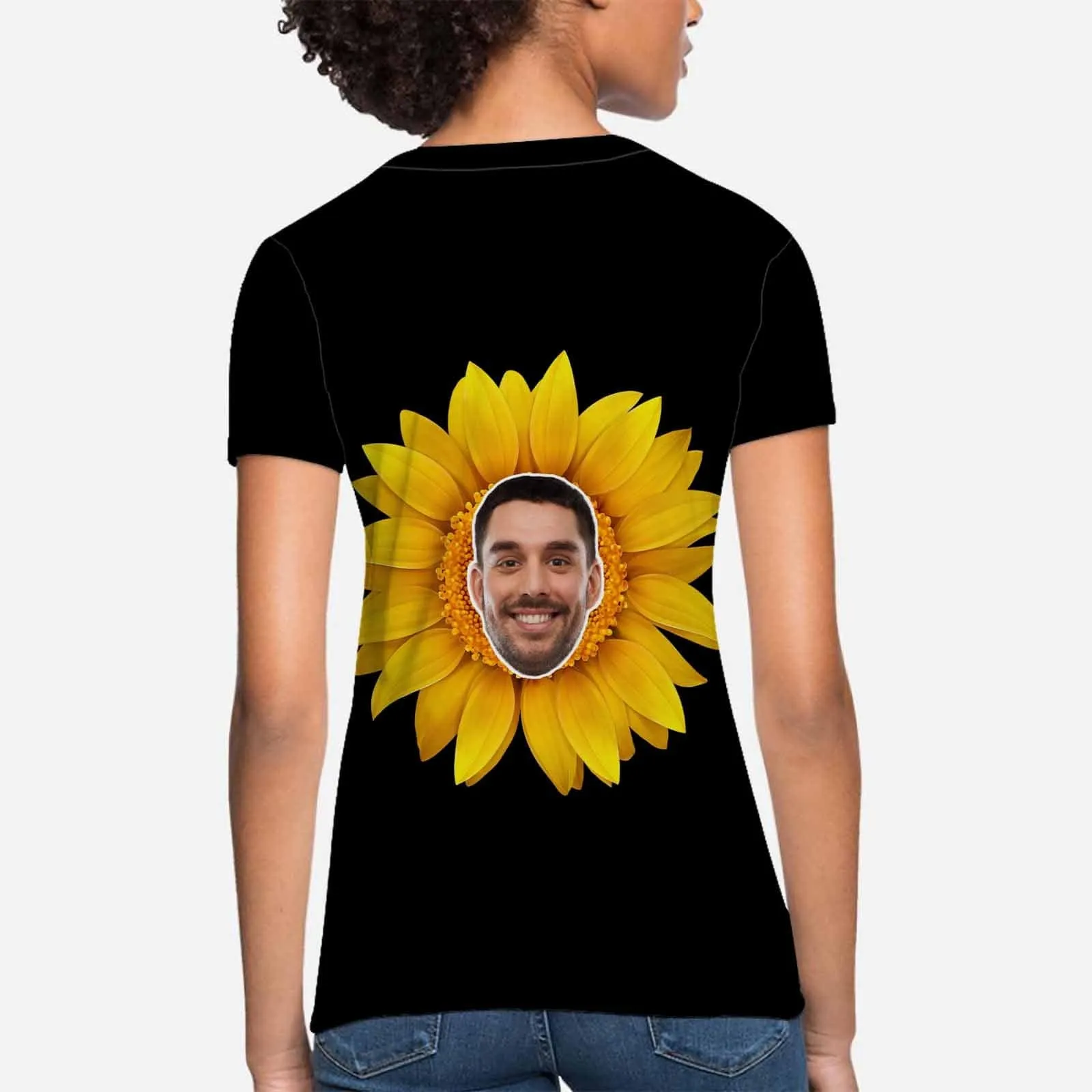 Custom Boyfriend Face Your Own Shirt Personalized Sunflower Women's All Over Print T-shirt