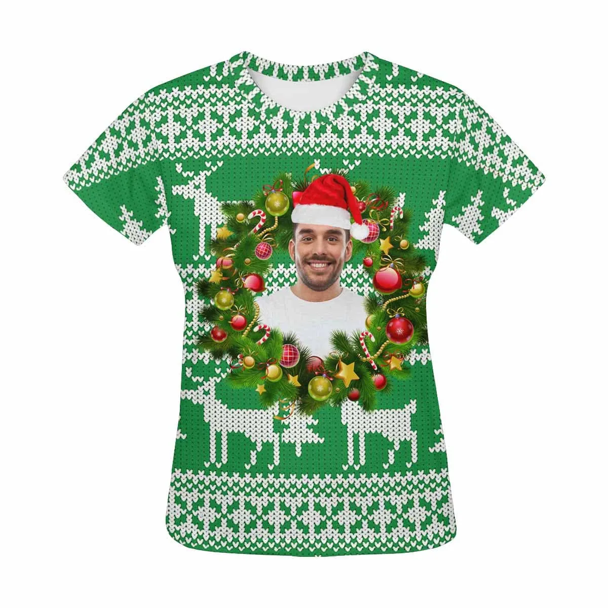 Custom Face Tee Christmas Tree Women's All Over Print T-shirt Design Your Own Shirts Gift for Xmas