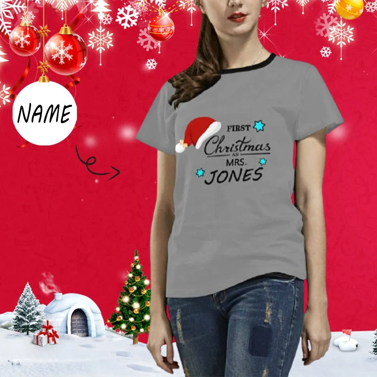 Custom Name Shirt Christmas Gift Women's All Over Print T-Shirt Design Your Own Shirts for Female