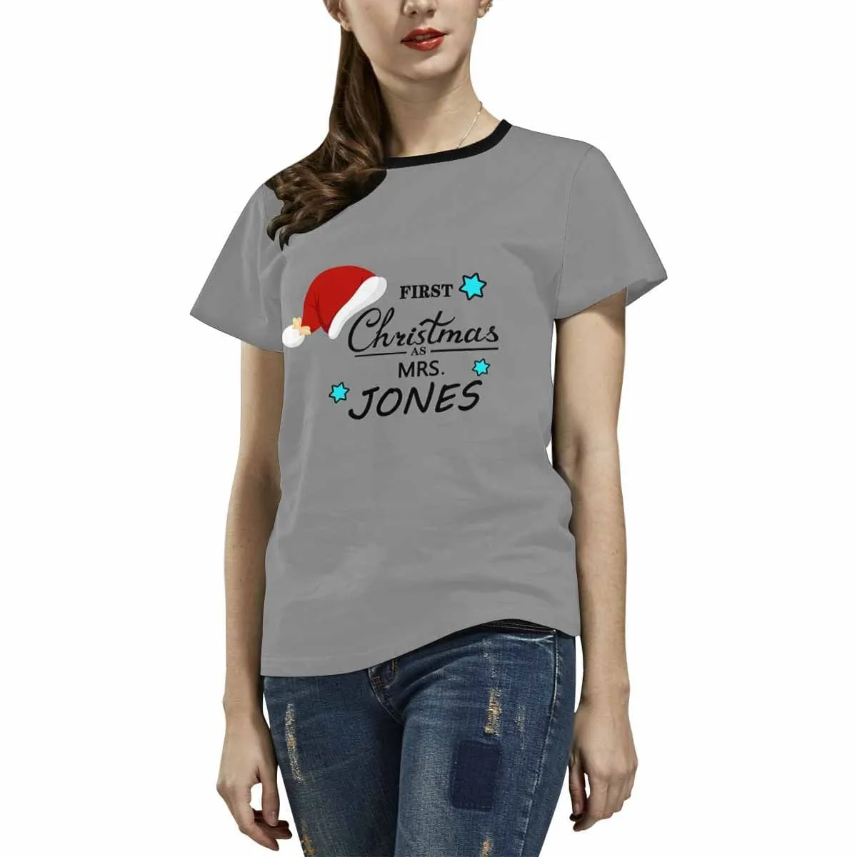 Custom Name Shirt Christmas Gift Women's All Over Print T-Shirt Design Your Own Shirts for Female