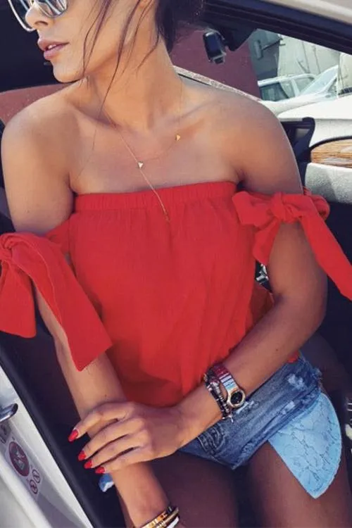 Custom Off-Shoulder Self Tie Top