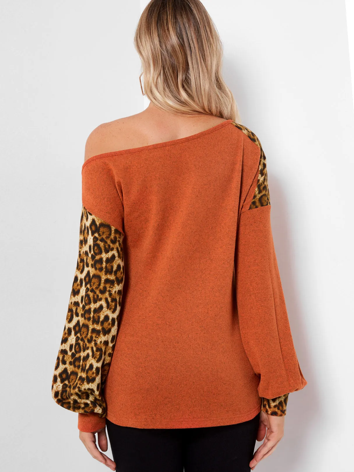 Custom Round Neck Leopard Long Sleeve Orange T-Shirts