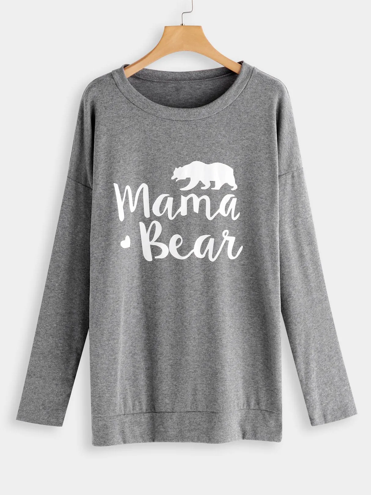 Custom Round Neck Letter Printed Long Sleeve Grey T-Shirts