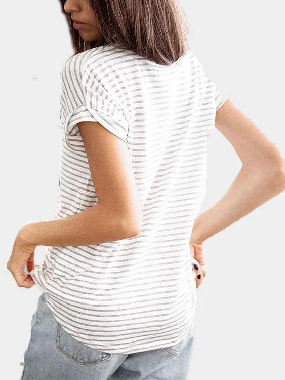 Custom Striped Short Sleeve Round Neck Tee