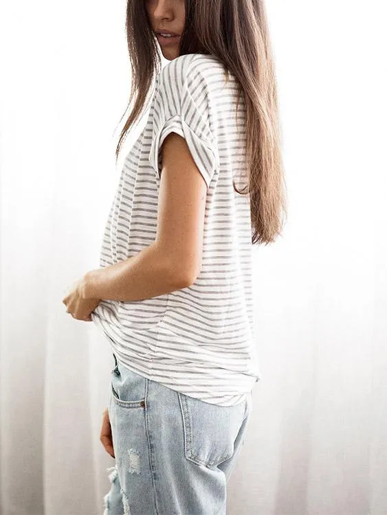 Custom Striped Short Sleeve Round Neck Tee