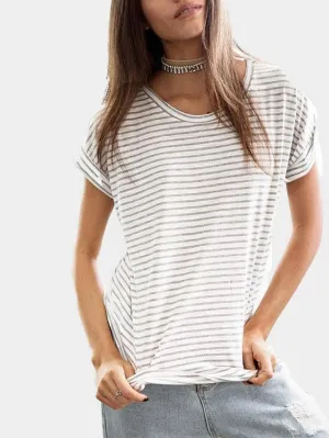 Custom Striped Short Sleeve Round Neck Tee