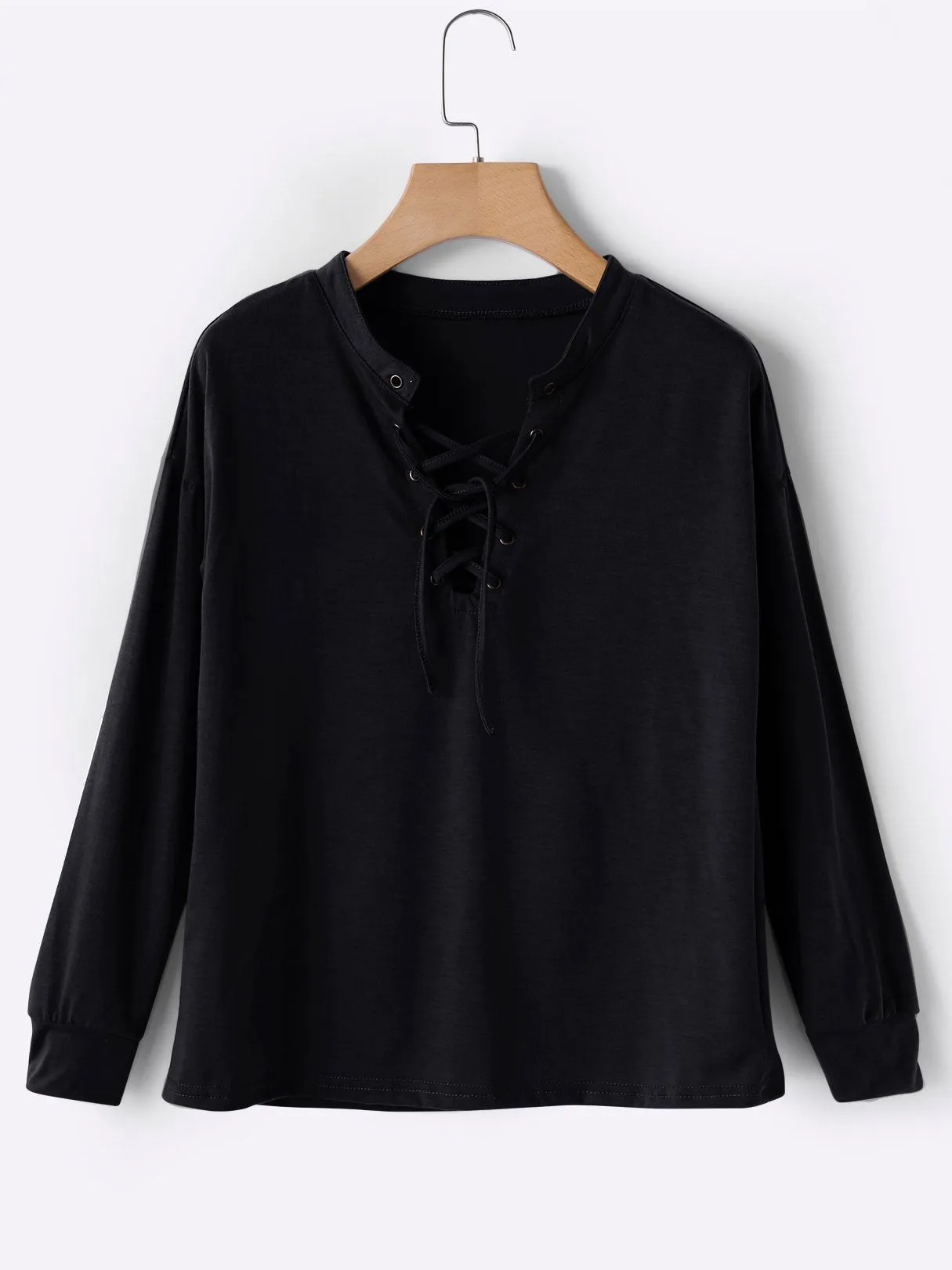 Custom V-Neck Lace-Up Long Sleeve T-Shirts