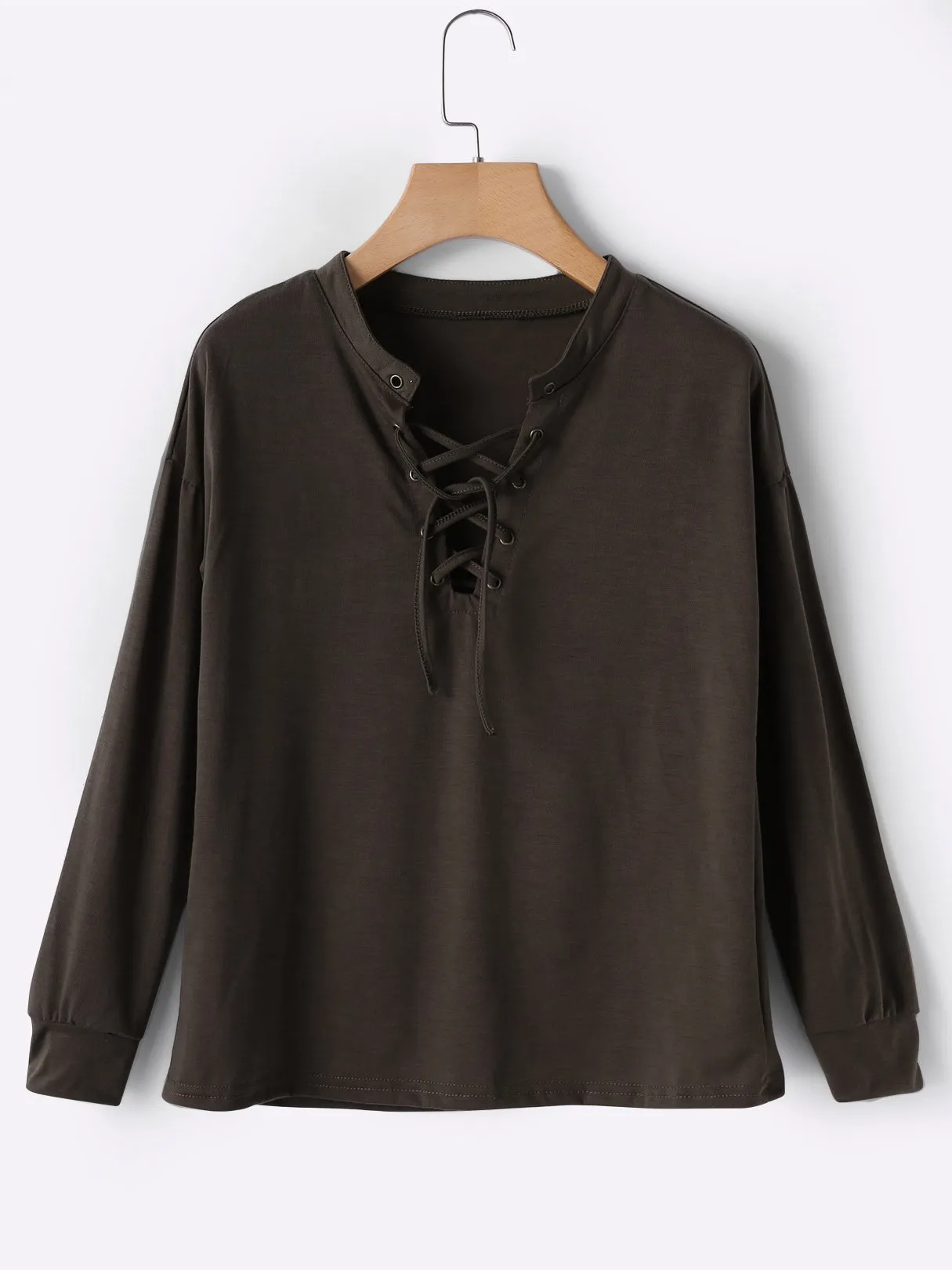 Custom V-Neck Lace-Up Long Sleeve T-Shirts