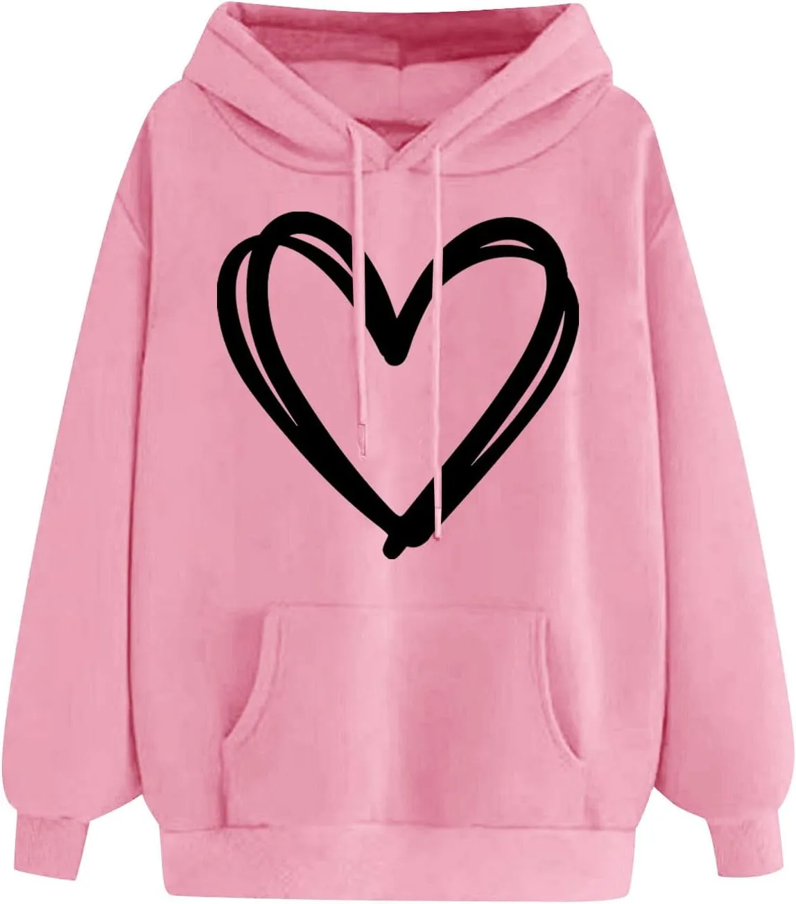 Cute Hooded Sweatshirt For Women 2024 Casual Long Sleeve Heart Graphic Hoodies Loose Comfy Fall Fashion Pullovers