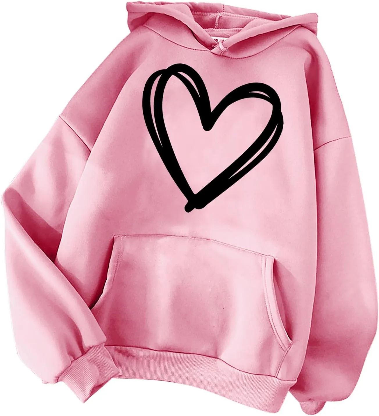 Cute Hooded Sweatshirt For Women 2024 Casual Long Sleeve Heart Graphic Hoodies Loose Comfy Fall Fashion Pullovers