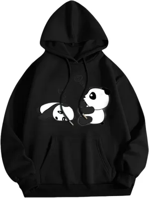 Cute Hoodies for Women Trendy Oversized Kawaii Panda Print Sweatshirt Long Sleeve Hooded Pullover Tops with Pocket