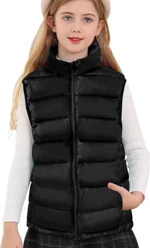 Cutemile Girls Boys Puffer Vest Kids Winter Metallic Sleeveless Jacket 5-12 Years