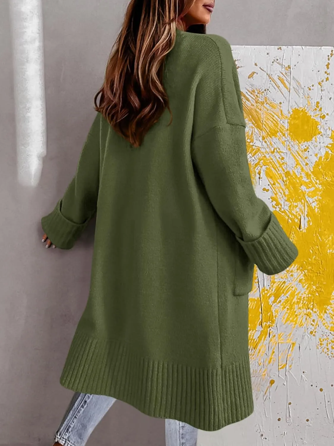 Danedvi Long Cardigan Sweaters for Women 2023 Fall Open Front Knit Oversized Cardigans Duster Coat with Pockets