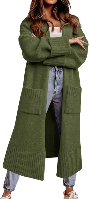 Danedvi Long Cardigan Sweaters for Women 2023 Fall Open Front Knit Oversized Cardigans Duster Coat with Pockets