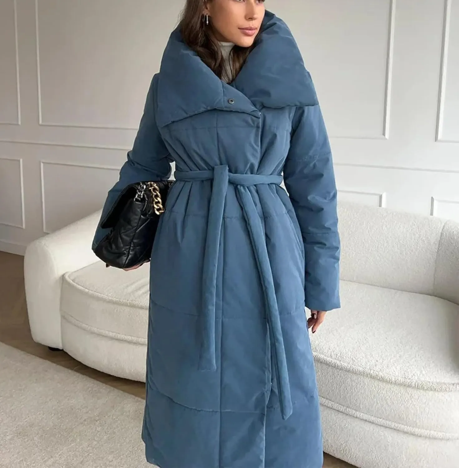 Dawery Women Loose Thicken Jackets Parkas Winter Coats Oversized Warm Long Belt Puffer Jackets Ladies Cotton Padded Jacket