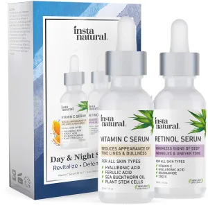 Day & Night Duo Facial Serum Bundle - Vitamin C Serum & Retinol Serum - Natural Anti Aging Formula for Face - Improve Skin Texture & Glow - Reduce Fine Lines Dark Spots Hyperpigmentation - InstaNatural