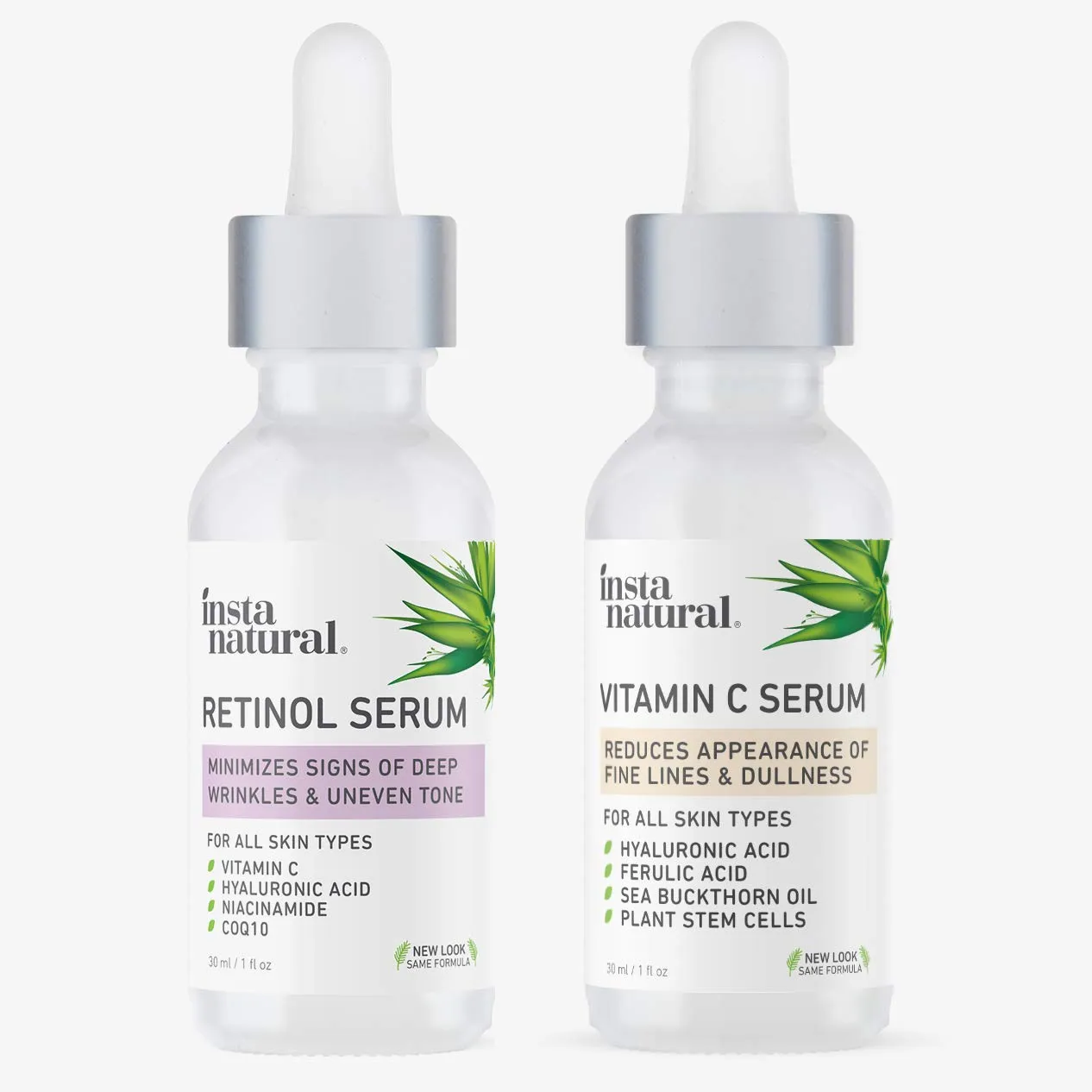 Day & Night Duo Facial Serum Bundle - Vitamin C Serum & Retinol Serum - Natural Anti Aging Formula for Face - Improve Skin Texture & Glow - Reduce Fine Lines Dark Spots Hyperpigmentation - InstaNatural