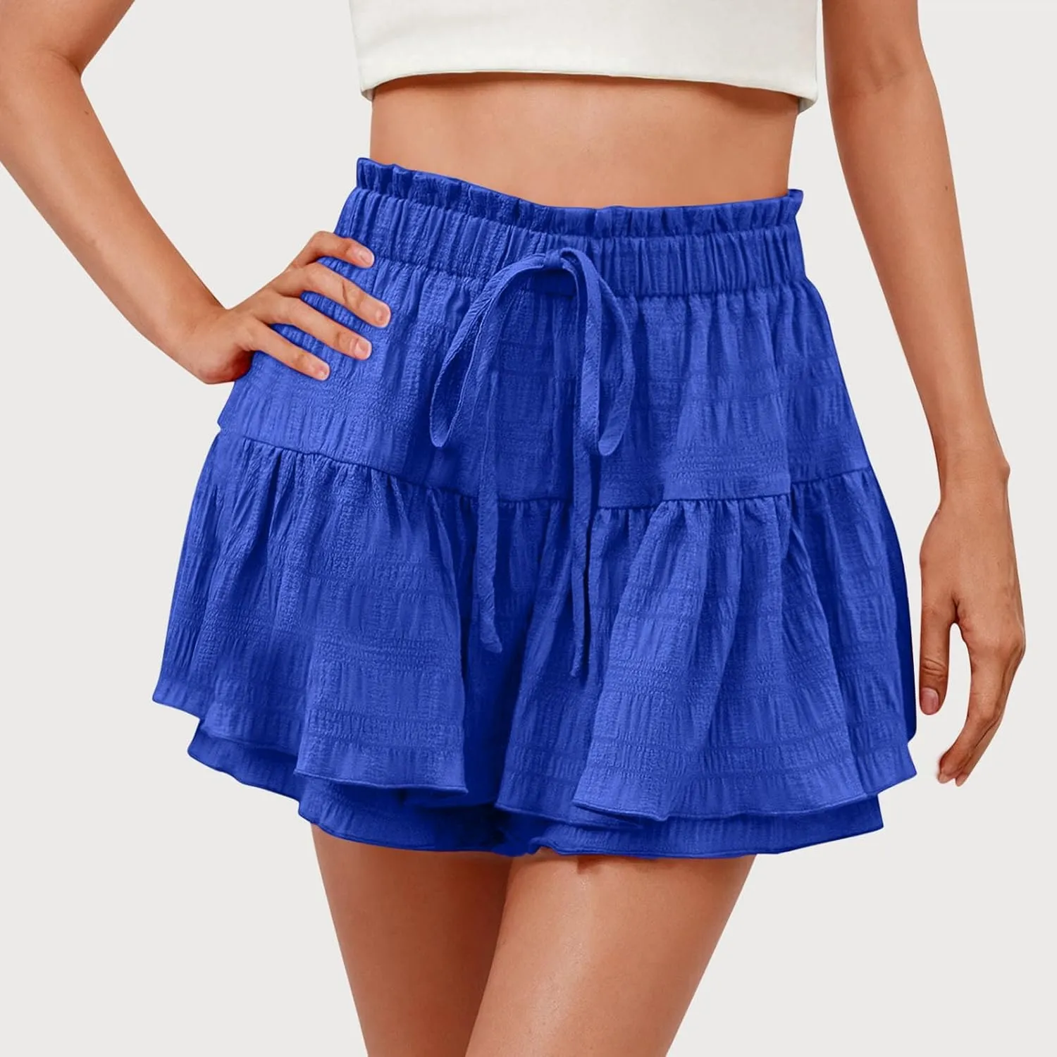 DDAPJ pyju Ruffle Shorts for Women 2025 Trendy Casual Mini Skirt Wide Leg High Waisted Shorts Flowy Skort for Summer